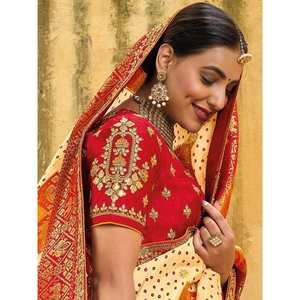 ผ้าไหมโดลาแท้สีขาวนวลแบบดั้งเดิม พร้อมงานปักที่งดงามสำหรับงานแต่งงาน - Product Image 4