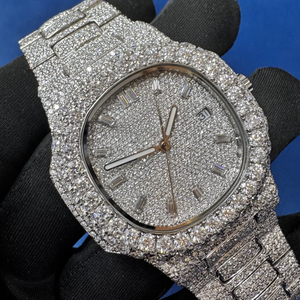 Estilo de lujo de alta calidad VVS Moissanite Diamond Iced Out Hip-Hop Baguette On Dial Reloj de movimiento automático para hombres y mujeres - Product Image 4