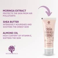Crème hydratante pour les mains pour peaux sèches et gercées |   Beurre de karité, huile d'amande, extrait de graines de moringa, testé dermatologiquement |   RedMoringa