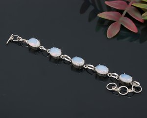 Bracelet en argent sterling 925 fait à la main, opale laiteuse, forme ovale, pierre précieuse blanche, solitaire, bijou cadeau élégant - Product Image 5