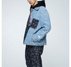 Custom Top Selling Unisex Paisley Jacquard chaqueta de mezclilla acolchada para los hombres de Otoño de alta calidad Patchwork impreso - Product Image 2
