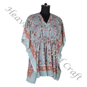 Kaftan de algodón con estampado de bloque de mano, caftán indio hecho a mano KFCS162 Abaya Kaftan, caftán árabe Jalabiya Dubai, estampado de bloque de mano a la moda - Product Image 3