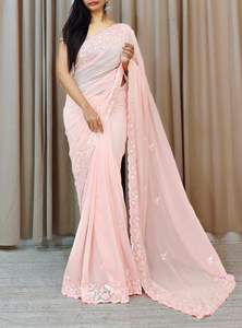 El último diseñador Faux Georgette Bordado Secuencia Saree por Fab Zone Indian & Pakistani Clothing - Product Image 4