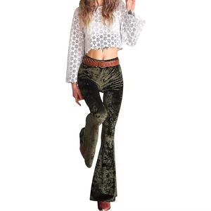 Pantalon de yoga à taille haute en velours froissé à devant plat en dentelle d'hiver, confortable, doux, extensible, à pattes évasées - Product Image 5