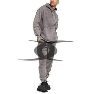 Survêtement vintage délavé à l'acide avec logo personnalisé lourd 100% coton ensemble de pantalons de survêtement à capuche zippés collection hiver grande taille - Product Image 1