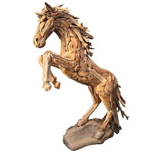 Ensemble de sculptures de chevaux en bois sculpté à la main, en bois naturel, marque Propinsi Jawa Tengah, pour décoration d'intérieur, sur pied - Product Image 3