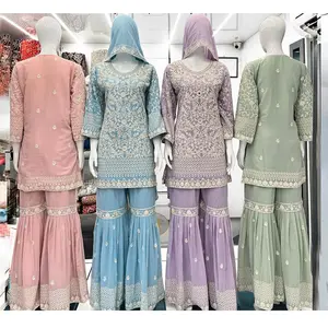 भारतीय आपूर्तिकर्ता से महिलाओं के लिए 2024 नया फैशन हैवी जॉर्जेट पाकिस्तानी घरारा सूट थोक मूल्य पर उपलब्ध है