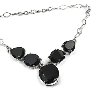 Collier statement en perles de pierres précieuses argentées et noires pour femmes - Bijoux de mode - Product Image 2