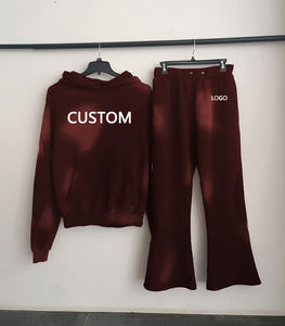 Trajes de chándal personalizados con pantalones acampanados, chándal estilo lavado con ácido, sudadera con capucha y pantalones de chándal acampanados, conjunto para mujer - Product Image 4