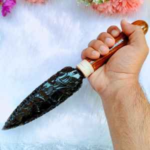Couteau en obsidienne noire de 10 pouces, fait à la main, avec manche en bois, écologique, de haute qualité, outil de survie, de rituel et d'artisanat, en provenance d'Inde - Product Image 6