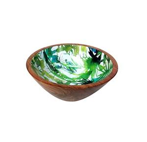 Bol de service en bois imprimé feuilles vertes, nouveau design, bol de service à salade en bois imprimé à la main, exportateur en gros dans le monde entier - Product Image 1