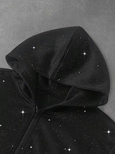 Veste en molleton unisexe avec logo personnalisé brodé, strass noirs, fermeture éclair, 100% coton, streetwear, vêtements de dessus scintillants, sweat-shirts - Product Image 5