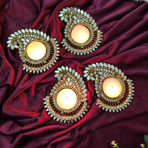 Portavelas de Metal con espejo indio, trabajo de Kundan, regalo decorativo Diya para Diwali, boda, fiesta de Navidad, decoración del templo - Product Image 1