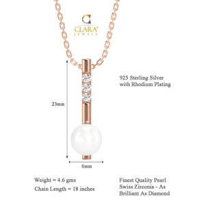 Collar con Colgante de Rosa Geométrica con Perla - CLARA, Plata de Ley 925, Bañado en Oro Rosa y Rodio, con Circonita Suiza, Regalo para Mujer - Product Image 6
