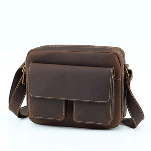 Sac messager en cuir véritable pour homme, bandoulière réglable, sacoche classique à fermeture éclair, couleur unie, usage quotidien - Product Image 3
