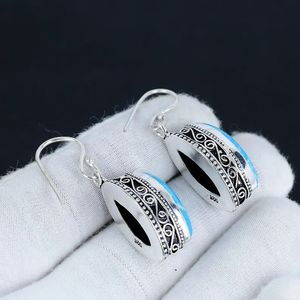 Trendy High Quality Larimar Gemstone <b>Solid</b> 925 Sterling <b>Silver</b> Drop Dangle Design <b>Hoop</b> for Party Rare Gemstone Gift for Her - Product Image 4