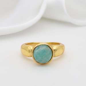 Anillo de latón de forma redonda de piedra preciosa turquesa Natural chapado en oro de 18 quilates superventas para joyería de moda Unisex accesorios de mujer - Product Image 5