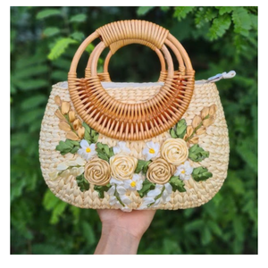 กระเป๋าสานทำมือสำหรับผู้หญิงจากเวียดนามกระเป๋าฟางสำหรับวันหยุดฤดูร้อน - Product Image 6