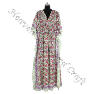 100% algodón de gran tamaño largo Kaftan 2025 Resort Wear fabricante de ropa de mujer diseñador indio algodón Kimono vestido bloque de mano - Product Image 1