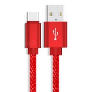 เคลียร์สต็อก! สายยูเอสบีแบบถัก Type-C ยาว 6.5 ฟุต แพ็คเกจขายปลีก สีแดง - Product Image 1