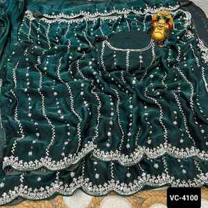 Ropa India para bodas y fiestas Colecciones de seda de espacio suave puro con bordado pesado y trabajo de secuencia Blusa Sari de bajo precio - Product Image 3