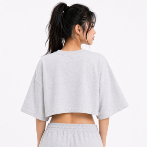 New Arrival <b>Y2K</b> Drop Shoulder Custom Women Crop <b>Top</b> Towel Embroidery Loose Short Sleeve Round Neck T-shirt Casual women's Shirt - Product Image 5