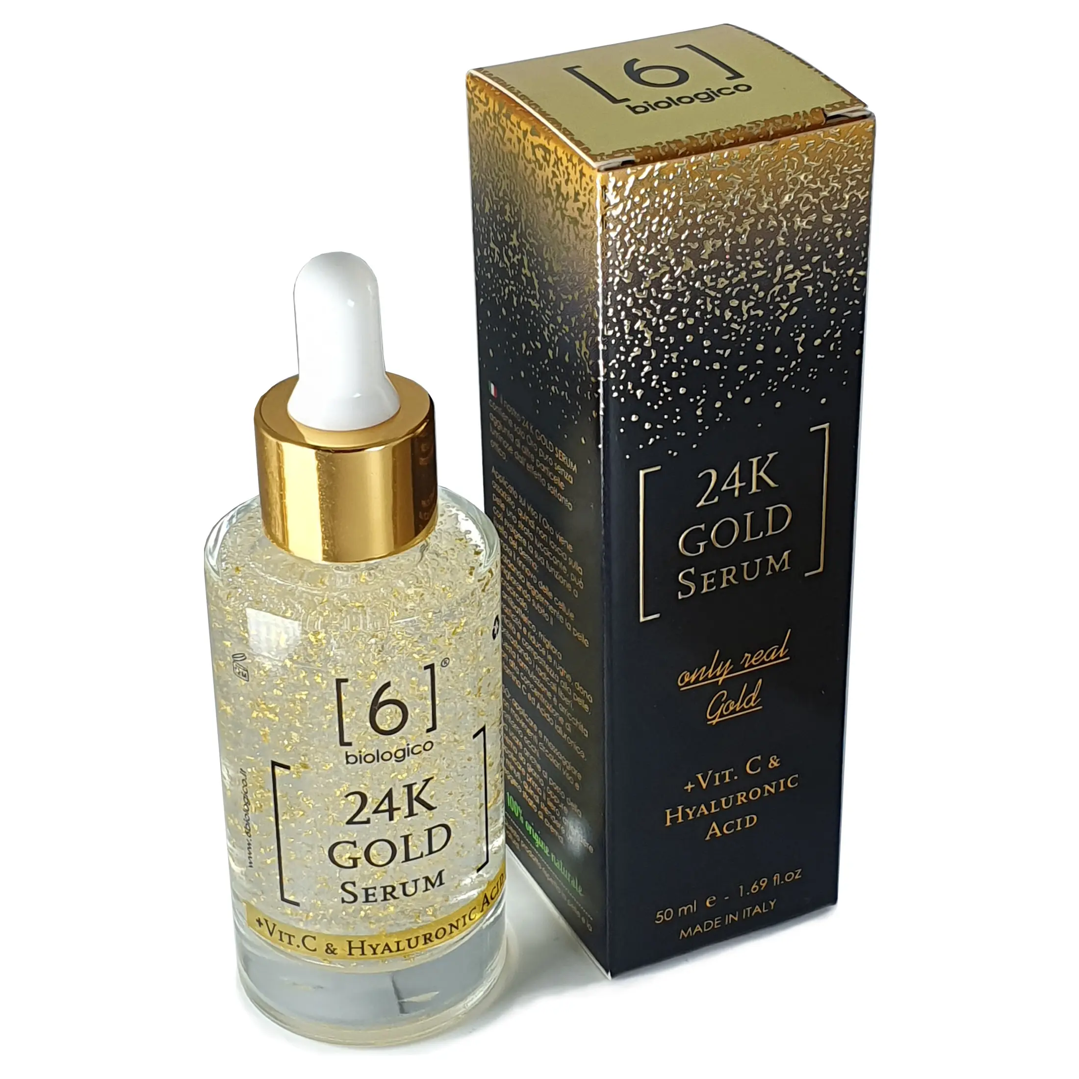 Serum Emas 24K dengan Vitamin C dan Asam Hialuronat-Anti Penuaan Anti Kerut-Label Pribadi Tersedia-Buatan Italia