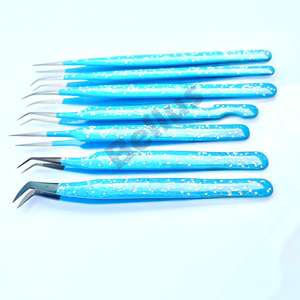 Nouveau Style bleu poudre revêtement pince à cils en acier inoxydable pince à épiler à pointe de Fiber à poignée unie pour Extensions - Product Image 2