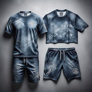 OEM Vêtements de fitness délavés à l'acide pour hommes Ensemble double de t-shirts courts 2 pièces 100% coton Style décontracté Jogging lavé durable - Product Image 6