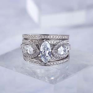 Jeulia 3-Piece Marquise Cut Gold Plated <b>Sterling</b> <b>Silver</b> Ring <b>Set</b> with Zircon - Product Image 5