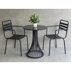 Contemporary Design Combo Set 60x60cm Round Coffee <b>Table</b> and 2 Outdoor Iron Chairs Model CBCF283 - Product Image 2