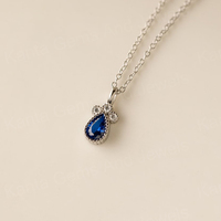 Kalung Rantai Emas 14K Asli dengan Liontin Minimalis Batu Topaz London Biru Bentuk Pir 7x10mm, Buatan Tangan, Hadiah Istimewa