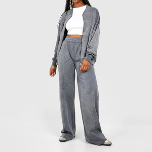 Survêtement en coton délavé uni pour femme, idéal pour diverses occasions décontractées, conception de haute qualité pour les acheteurs en gros - Product Image 1