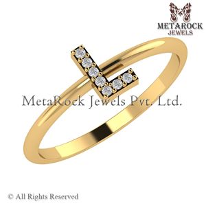 แข็ง 14 พันสีเหลืองทอง L เริ่มต้นแหวนปูเครื่องประดับเพชร Handmade A ถึง Z ตัวอักษรที่เรียบง่ายแหวนทองเครื่องประดับเพชร L แหวน - Product Image 3