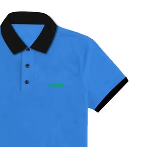 Polo Azul de Manga Corta para Hombre con Ribete en Contraste y Logotipo Estampado en la Parte Delantera, Corte Regular, Algodón Piqué, Estilo Casual - Product Image 3