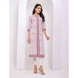 Cotton <b>Block</b> <b>Printed</b> White Flower Kurti Traditional Indian Ethnic Stitched Clothing Daily Wear Party Suitable Floral Fancy - Product Image 4