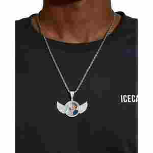 จี้รูปภาพสั่งทำทอง 14K พร้อมปีกประดับขอบโรสโกลด์ สไตล์ศาสนา ชุบโรเดียม ของขวัญ จี้ห้อยคอ - Product Image 2