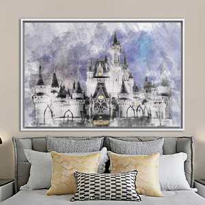 Toile imprimée : Château de Cendrillon, décoration murale Disneyland, art pour chambre d'enfant, 1P : encadré blanc - Product Image 1