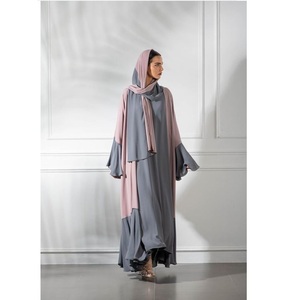 Mode arabe deux tons Abaya avec Dupatta Dubai Style haut de gamme tissu caftan Abaya robe islamique caftan vente en gros pas cher - Product Image 3