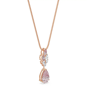 Luxury Rose Gold Plated Pear Cut <b>Pink</b> Crystal Pendant <b>Necklace</b> for Women - Product Image 3