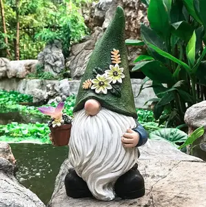 Vườn 2023 gnomes bức tượng cầm tay chậu hoa được hỗ trợ bởi Đèn năng lượng mặt trời và đồ trang trí sân vườn không thấm nước