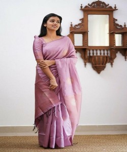 LOOK RICH LICHI SOIE JACQUARD TRAVAIL SAREE AVEC BLOUSE NON COUCHÉE VÊTEMENT DÉCONTRACTÉ PRIX DE GROS VÊTEMENT ETHNIQUE BÉBÉ ROSE - Product Image 2
