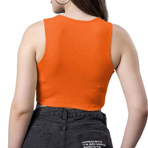 Chaleco de algodón corto ajustado de alta calidad para mujer, camisetas sin mangas informales deportivas con logotipo personalizado, camisetas sin mangas transpirables de tela Modal con cuello redondo sólido - Product Image 4