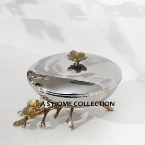 ชามใส่ผลไม้และถั่วแบบแห้งทำจากโลหะอลูมิเนียมสแตนเลสพร้อมขาตั้งรูปดอกไม้ชามตกแต่งทำมือดีไซน์ใหม่ - Product Image 2