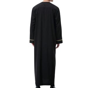 Thobe musulman pour homme noir formel, broderie dorée sur le col, manches longues, Jubba islamique, Kandura, Dishdasha, robe traditionnelle arabe - Product Image 2