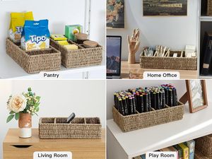 ตะกร้าหญ้าทะเลสานด้วยมือมีด้ามจับในตัวตะกร้าหวายที่มี3ส่วนตะกร้าสานตะกร้าหวายสำหรับห้องครัว - Product Image 6