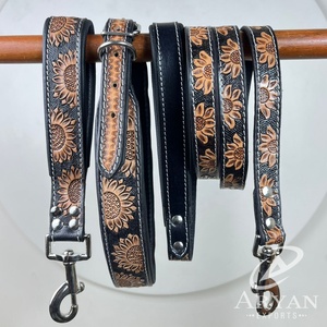 Collar de perro mascota de cuero genuino con herramientas de mano duraderas ajustables de alta calidad, correa de diseñador y juego de plomo de 3 piezas para perros - Product Image 1