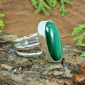 Romantic Malachite Gemstone <b>Ring</b> 92.5 Sterling Silver Handmade Platinum Jewelry with Rhodium Plating <b>Fine</b> <b>Rings</b> - Product Image 2