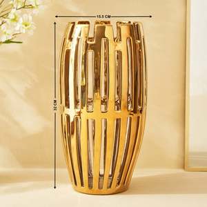 Florero de metal alto de gres de decoración de cobre brillante para el hogar y la boda Centro de mesa elegante - Product Image 5