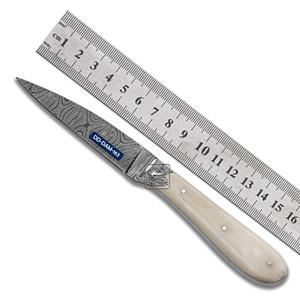 Cuchillo de caza personalizable hecho a mano hoja de acero de Damasco de alta calidad mango de hueso de camello Funda de cuero de vaca OEM grabado con láser - Product Image 1